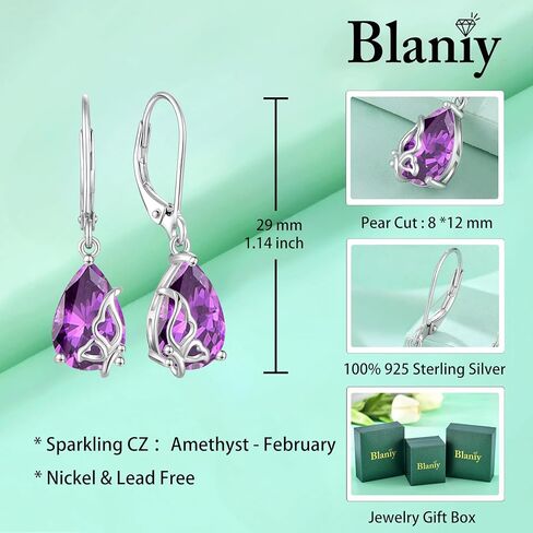 أقراط Blaniy على شكل دمعة متدلية من الفضة الإسترليني عيار 925 على شكل فراشة مع هدايا مجوهرات جوهرة الميلاد للأم والزوجة والبنات in Kuwait