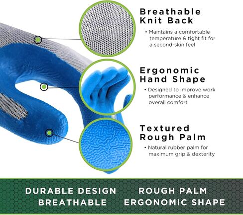 SHOWA Atlas 300 Natural Latex Palm Coated General Purpose Work Glove, Blue, Large (Pack of 12 Pair) in Saudi Arabia