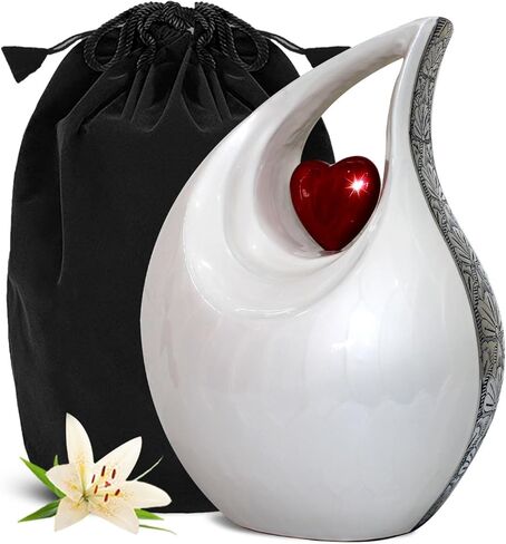 Teardrop Urn for Human Ashes - Decorative Cremation Urn for Ashes for Men & Women - Handcrafted Funeral Urn for Male & Female - Honor Your Loved One with Burial Urn (White, Large) in Saudi Arabia