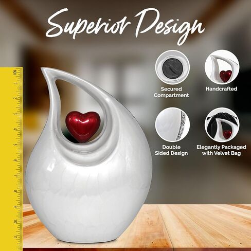 Teardrop Urn for Human Ashes - Decorative Cremation Urn for Ashes for Men & Women - Handcrafted Funeral Urn for Male & Female - Honor Your Loved One with Burial Urn (White, Large) in Saudi Arabia