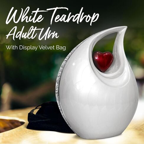 Teardrop Urn for Human Ashes - Decorative Cremation Urn for Ashes for Men & Women - Handcrafted Funeral Urn for Male & Female - Honor Your Loved One with Burial Urn (White, Large) in Saudi Arabia