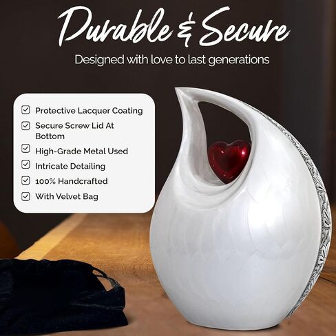 Teardrop Urn for Human Ashes - Decorative Cremation Urn for Ashes for Men & Women - Handcrafted Funeral Urn for Male & Female - Honor Your Loved One with Burial Urn (White, Large) in Saudi Arabia
