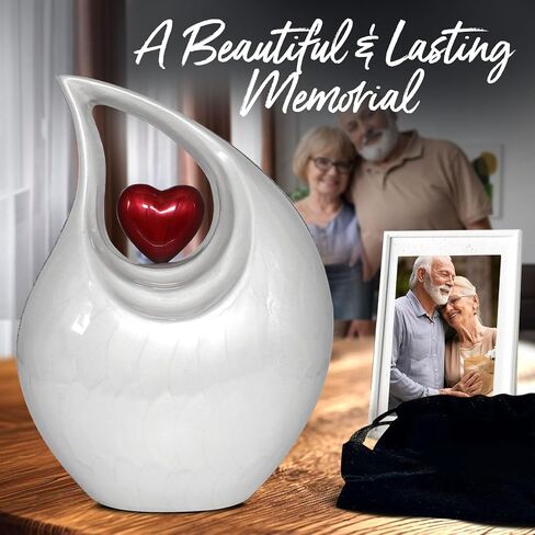 Teardrop Urn for Human Ashes - Decorative Cremation Urn for Ashes for Men & Women - Handcrafted Funeral Urn for Male & Female - Honor Your Loved One with Burial Urn (White, Large) in Saudi Arabia