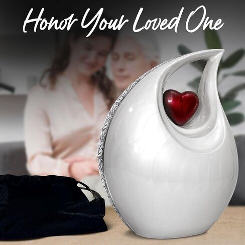Teardrop Urn for Human Ashes - Decorative Cremation Urn for Ashes for Men & Women - Handcrafted Funeral Urn for Male & Female - Honor Your Loved One with Burial Urn (White, Large) in Saudi Arabia