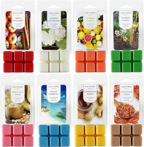 يذوب شمع الصويا المعطر - مجموعة من 8 مكعبات/فطائر شمع متنوعة بوزن 2.5 أونصة | عطر منزلي لتدفئة الشموع | حزمة القيمة السائبة in Kuwait