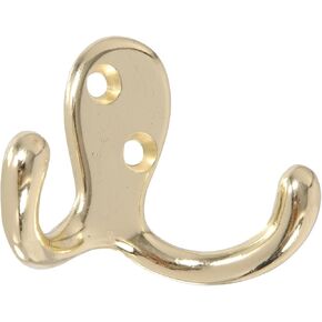 Hardware Essentials 852083 Double Clothes Hooks Brass -2 Pack
