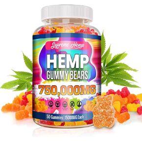 Hemp Gummies High Potency Hemp Nature's Leaf Supplement Extra Strength with Pure Natural Hemp Oil Extract - Best Edible Hemp Gummy for Adult Made in USA