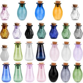 Mini Glass Bottles with Cork Stopper,Colorful Tiny Spell Jars,Empty Vials Tiny Decorative Jars Wishing Drifting Bottle for Minihouse Bottle Decor DIY Crafts (26PCS)