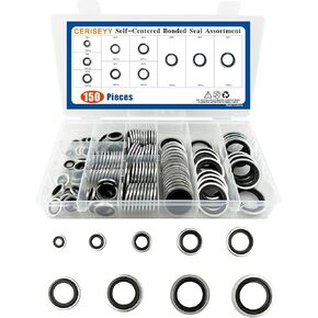 150 Pieces Automotive Self-Centered Bonded Seal Gasket Assortment Kit Bonded Seal Oil Washer Assortment Kit (150PCS)