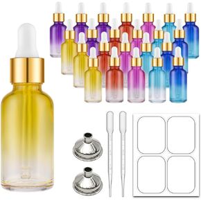 2 oz Dropper Bottle, Glass Eye Dropper Bottles with Golden Top Cap for Essential Oils, 24 Pack Tincture Bottle with Labels and Funnel