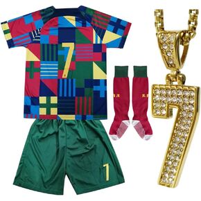 URAISEUS Boys' Soccer Jerseys for Kids Youth Size tracksuit Shirt Gift Children's Jersey with Socks and #7 necklaces