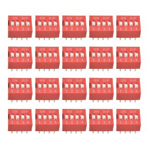 20PCS 4-Bit 4 Position Way DIP Slide Type Switch Module 2.54mm Pitch 8 Terminals Red Toggle Switch