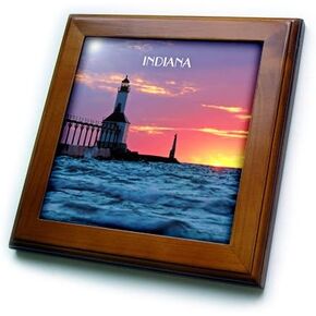 3dRose ft_62523_1 Lighthouse at Michigan City Indiana Framed Tile, 8 by 8-Inch