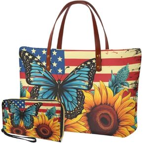 Lotusorchid 2 Pcs Large Tote Handbag with PU Wallet, Women Hand bags Purses, Top Handle Bag Satchel Shoulder Bag