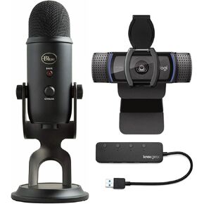 Blue Microphones Yeti USB Microphone Blackout Bundle with C920S Pro HD Webcam and 4-Port USB Hub (3 Items)