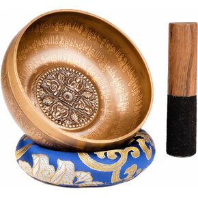 Tipitaka Tibetan Four Buddha Singing Bowl Set- Yoga and Meditation -Handcrafted in Nepal - Sound Healing and Mindfulness chakra bowl- Mantra Engravings, Suede wooden striker - Ideal Spiritual gift