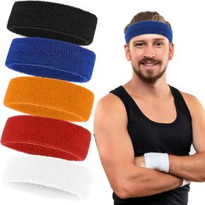 Sport Headbands for Men, Mabor 5 Pack Sweat Head Bands Hair Band for Athletic Running Cycling Exercise Gym Basketball Football Women(Colorful)