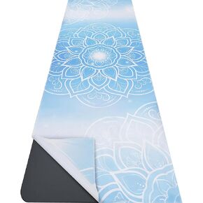 Yoga Mat Towel with Corner Pockets - Microfiber Yoga Towels for Hot Yoga Non Slip Moisture Wicking Sweat Absorbent, Tree of Life Yoga Towel Easy for Travel, Use in Hot Yoga,Bikram,Pilates and Fitness