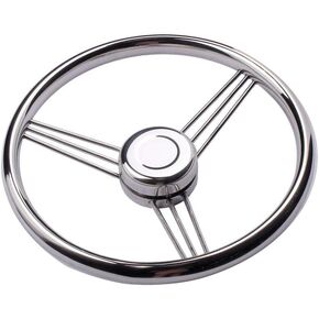 Hoffen 13.5inch Boat Steering Wheel, 304 Stainless Steel Steering Wheel 5 Spoke 15 Degree Destroyer Style with S.S Center Cap, Adapter fit 3/4 inch Tapered Shaft for Boats, Yachts, Pontoon Boats