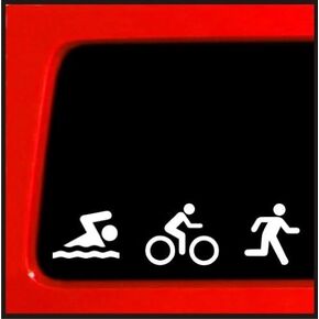 | Triathlon Decal Swim Bike Run Bumper Sticker Decal for Car, Truck, Window, Laptop, kayak | 2"x8" (White)