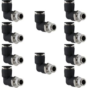 10PCS Pneumatic Male Elbow 1/4" Tube OD x 1/4" NPT Thread Push to Connect Air Fittings,90 Degree Quick Connector for Air Compressor Air Horn Air Bag