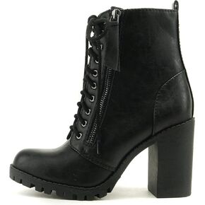 Soda Women's Malia Faux Lace Up Chunky Lug Sole Combat Boot