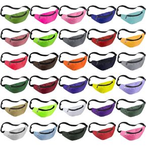 30 Pieces Neon Fanny Packs Adjustable Waist Fanny Bags Assorted Color Oxford Cloth Waist Pack with Zipper for Women Men Workout Traveling Running Outdoor Rave 80s 90s Party Supplies, 30 Colors