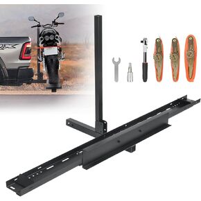 2" Steel Hitch Mounted Motorcycle Carrier with Loading Ramp and Rope, Fit Up to 5" Wide Tire, Maximum load 500LBS, Heavy Duty Hitch-Mounted Dirt Bike Rack for SUVs Cars Trucks RV in Kuwait