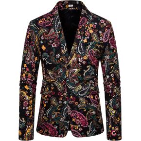 HENGAO Men's Casual Floral Printed Sport Coats Blazer Jacket