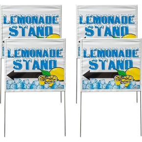 3164 Lemonade Stand Signs, Blue, Yellow, White