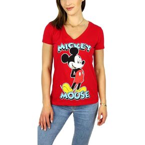 Disney Womens Mickey Mouse Stand V-Neck Tee