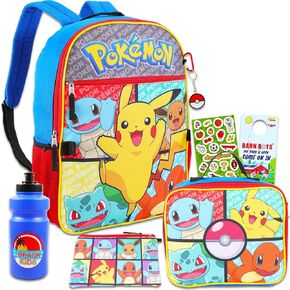 Pokemon Backpack with Lunch Box - Bundle with 16" Pokemon Backpack, Pokemon Lunch Box, Water Bottle, Stickers, More | Pokemon Backpack Set for Boys 8-12