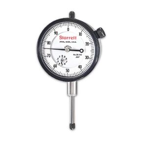 Starrett 25 Series Dial Indicator with SLC, Jewel Bearings and Lug-On-Center Back - White Face, 0-1" Range, 0-100 Dial Reading, 100" Graduations - 25-441J W/SLC