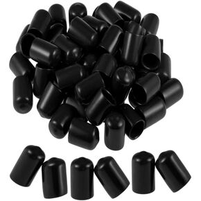 Round Rubber End Caps 100Pcs, 1/2 Inch (12mm) ID Vinyl Flexible Screw Thread Protectors Black Bolt End Caps for Metal Tubing Rod Bolt