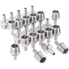 LTWFITTING Bar Production Stainless Steel 316 Barb Fitting Coupler/Connector 5/16" Hose ID x 1/2" Male NPT Air Fuel Water (Pack of 25)