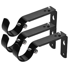 Curtain Rod Bracket Set of 3 for 1 Or 1 1/8 Inch Rods, Adjustable - Black