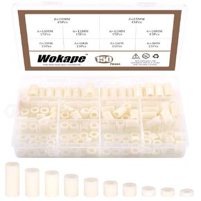 150Pcs Nylon Round Spacer Standoff Screw Nut Assortment Kit, Nylon Flat Washer 3mm 4mm 5mm 8mm 10mm 12mm 15mm 18mm 20mm 25mm for M6 Screws Prototyping