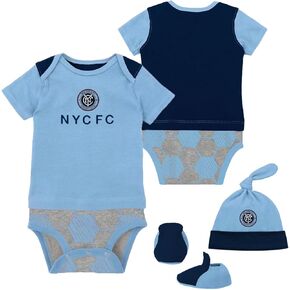Outerstuff New York City FC 3-Piece Kicking & Running Team Logo Newborn/Infant Baby Onesie Hat Socks Set