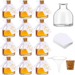 12 Pcs Mini Glass Liquor Bottles 1.7 oz Small Glass Wine Bottles Set for Wedding Empty Glass Bottles with Corks Silk Ribbon Funnel Tags and Ropes for Wine Juice Alcohol Wedding Party Favors