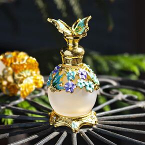 YU FENG Butterfly Flower Glass Perfume Bottle Empty Vintage Decorative Crystal Perfume Vial Scent Bottles for Women Girls(15ml)