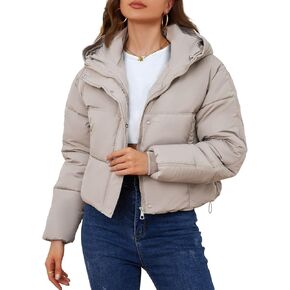 Yimoon Women's Cropped Puffer Jacket Hooded Zip Up Quilted Short Padded Coat Lightweight Winter Warm Outwear