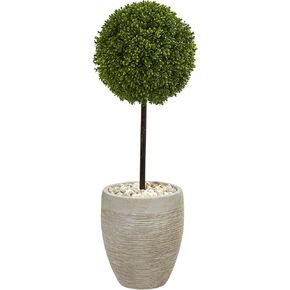 Nearly Natural 3ft. Boxwood Ball Topiary Artificial Tree in Oval Planter UV Resistant (Indoor/Outdoor)