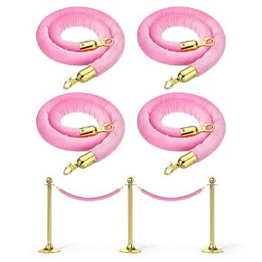 PATIKIL 5 Feet White Velvet Stanchion Rope, 4 Pack Crowd Control Barrier Rope with Snap Hooks for Posts Stands Queue Divider of Hotel Theater, Golden