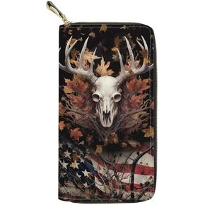 Poceacles Galaxy Space Wolf Print Women's Wallet,Durable Long Leather Coin Money Purse,Waterproof Card Holder Pouch Zip Around