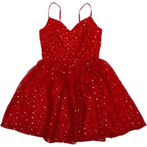 Allegra K Party Metallic Stars Mini Dresses for Women's Spaghetti Strap Organza Fit and Flare Dress