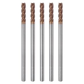 5pcs Carbide Square End Mills 4mm (5/32") Dia 4mm (5/32") Shank 75mm (3") Extra Long HRC55 TiSiN Coated Micro-Grain Tungsten Carbide 4 Flutes Milling Bit Cutter