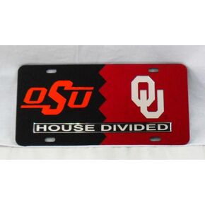 Oklahoma State University/University of Oklahoma House Divided Laser Cut Inaid Mirror Tag