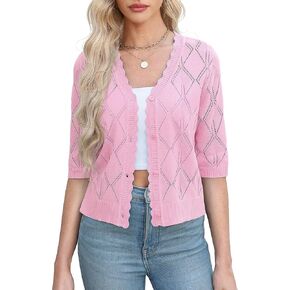 Women's Long Sleeve Open Front Cardigan Cable Knit Cardigan Sweaters Lightweight Hollow Out Button Down Casual Sweater