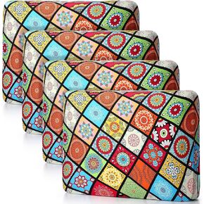 Outdoor Cushion Covers Bohemian Patio Couch Covers 25 Inch Stretchable Furniture Cushion Covers, Floral Indoor Sofa Replacement Seat Covers with Elastic Bottom (8 Pcs)
