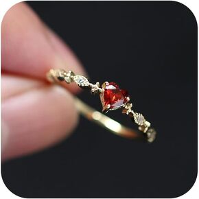 AIBELOPY 925 Sterling Silver Heart Rings for Women Teen Girls, Cubic Zirconia Rings Ruby Birthstone Engagement Promise Ring for Her Stackable Eternity Wedding Band Valentines Day Ring Gifts